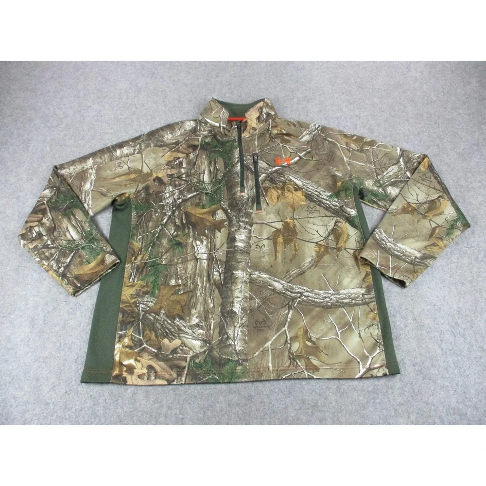 Under Armour Sweatshirt Men 2XL Brown Real Tree Camo 1/4 Zip Cold Gear Sweater